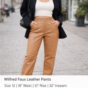 ARITZIA Wilfred Faux Leather Pants Camel Tan Size 12 High Rise Straight Leg
